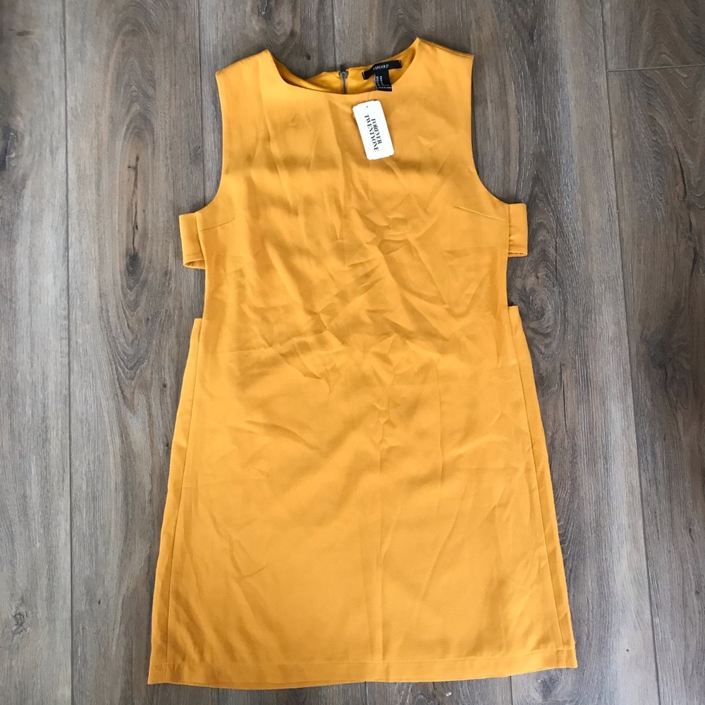 Forever 21 mustard mini dress, side cut outs, Med